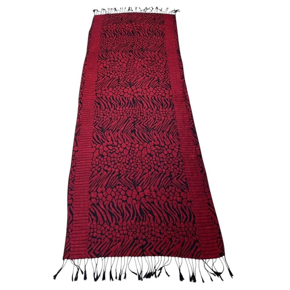 Red Black Animal Print XL Scarf Wrap Maximalist Artsy Bold Layering Lagenlook